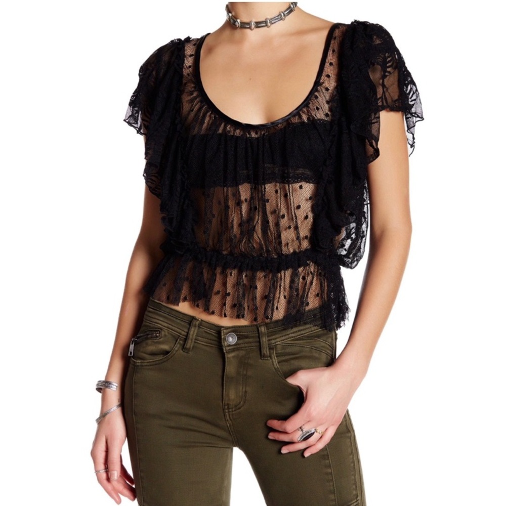 NWT Free People Ruffled Lace Crop Top Blouse